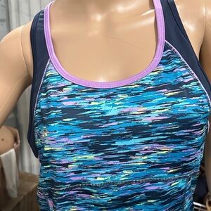 Tek Gear women’s Blue and Purple Patterned Tank Top with Bralette size L